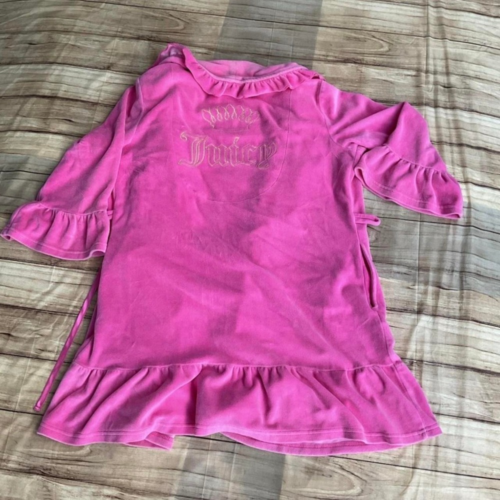 Juicy Couture Pink Velour Robe Y2K Black Label Gold Crown Embroidered S/M - Picture 2 of 8